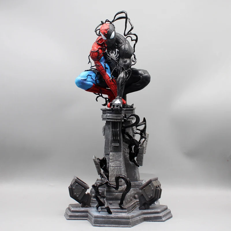 Marvel Anime Venom Figures Extra Large Spiderman Symbiont Movie Statue Squatting Position Can Emit Light Gk 38cm Model Toy Gift