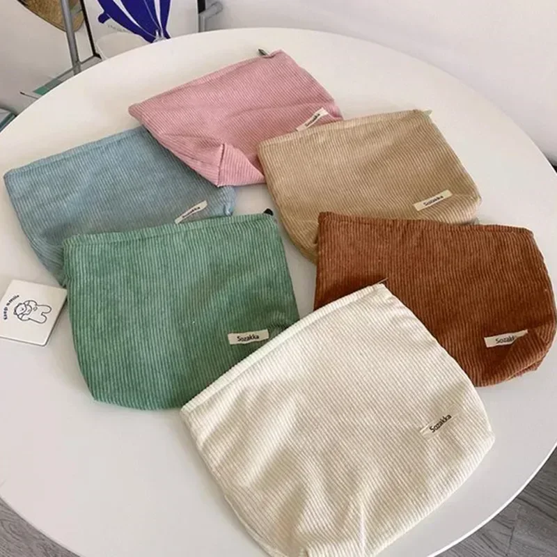 Corduroy Women Cosmetic Bag Cotton Cloth Makeup Pouch Hand Travel Bag Lipstick Organizer Cases Fashion Zipper Clutch Phone Purse