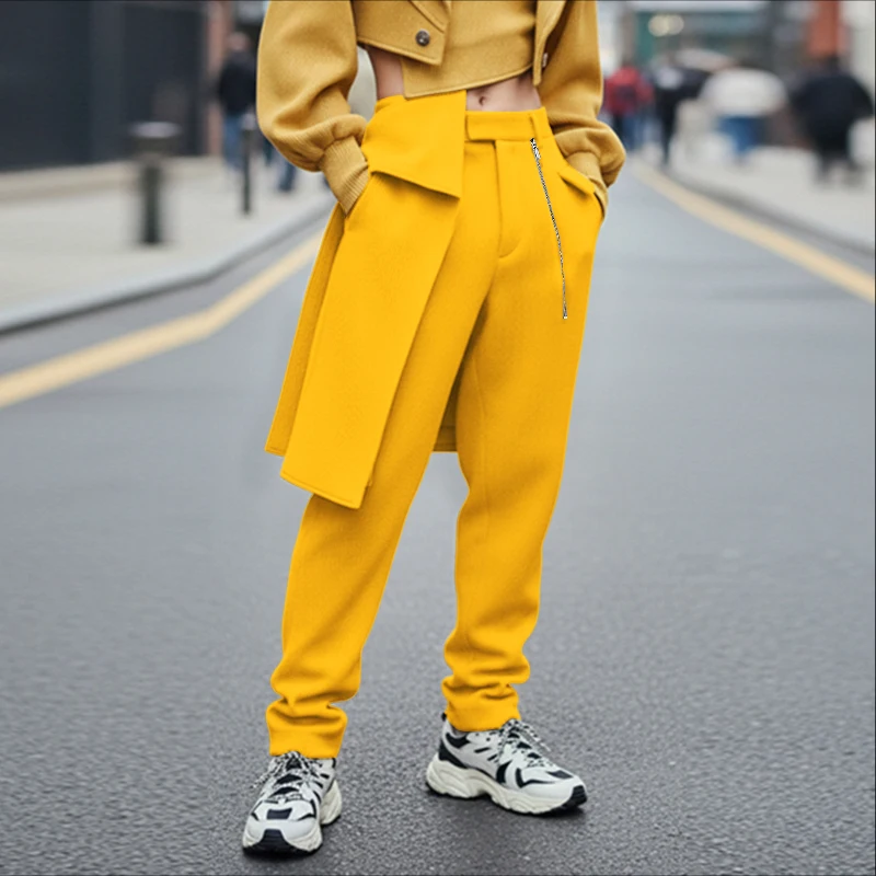 

INCERUN Men Irregular Pants Solid Color Joggers Zipper Casual Trousers Men Streetwear Personality 2026 Fashion Long Pants S-5XL