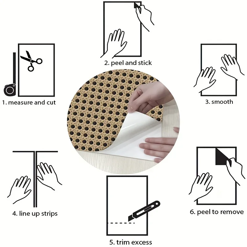 45cm Retro Rattan Pattern Self-Adhesive Bedroom Wood Grain Sticker Peel and Stick TV Background Removable Waterproof Wallpaper