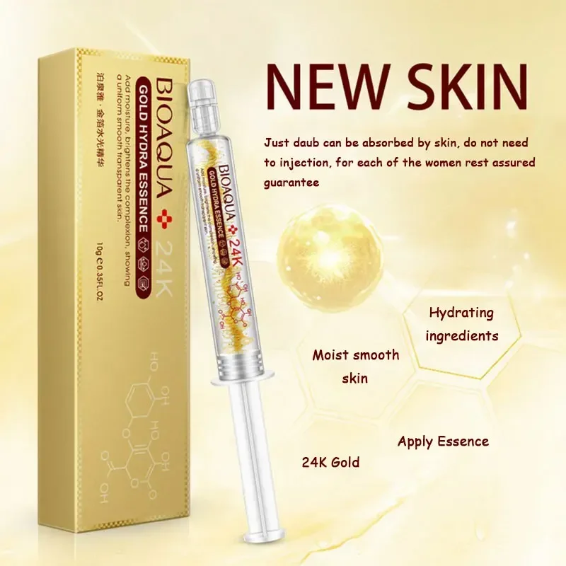 BIOAQUA Brand 24K Gold Hyaluronic Acid Liquid Skin Care Moisturizing Anti Wrinkle Anti Aging Collagen Essence Cream 10ml