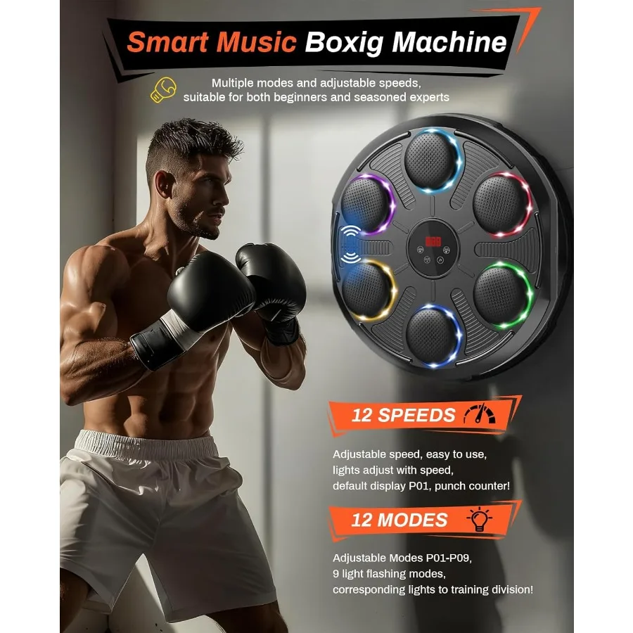 Wallmounted music boxing machine for adults featuring integrated gloves ideal for home indoor and gym use with immersive workou
