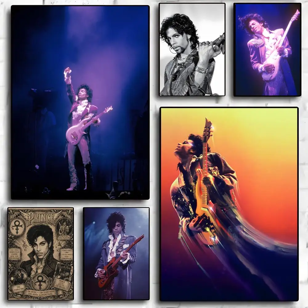 Prince Singer Funk Rock Purple Retro Poster Self-adhesive Advanced Aesthetic Printing Paper Wall Art for Living Room Home Decor