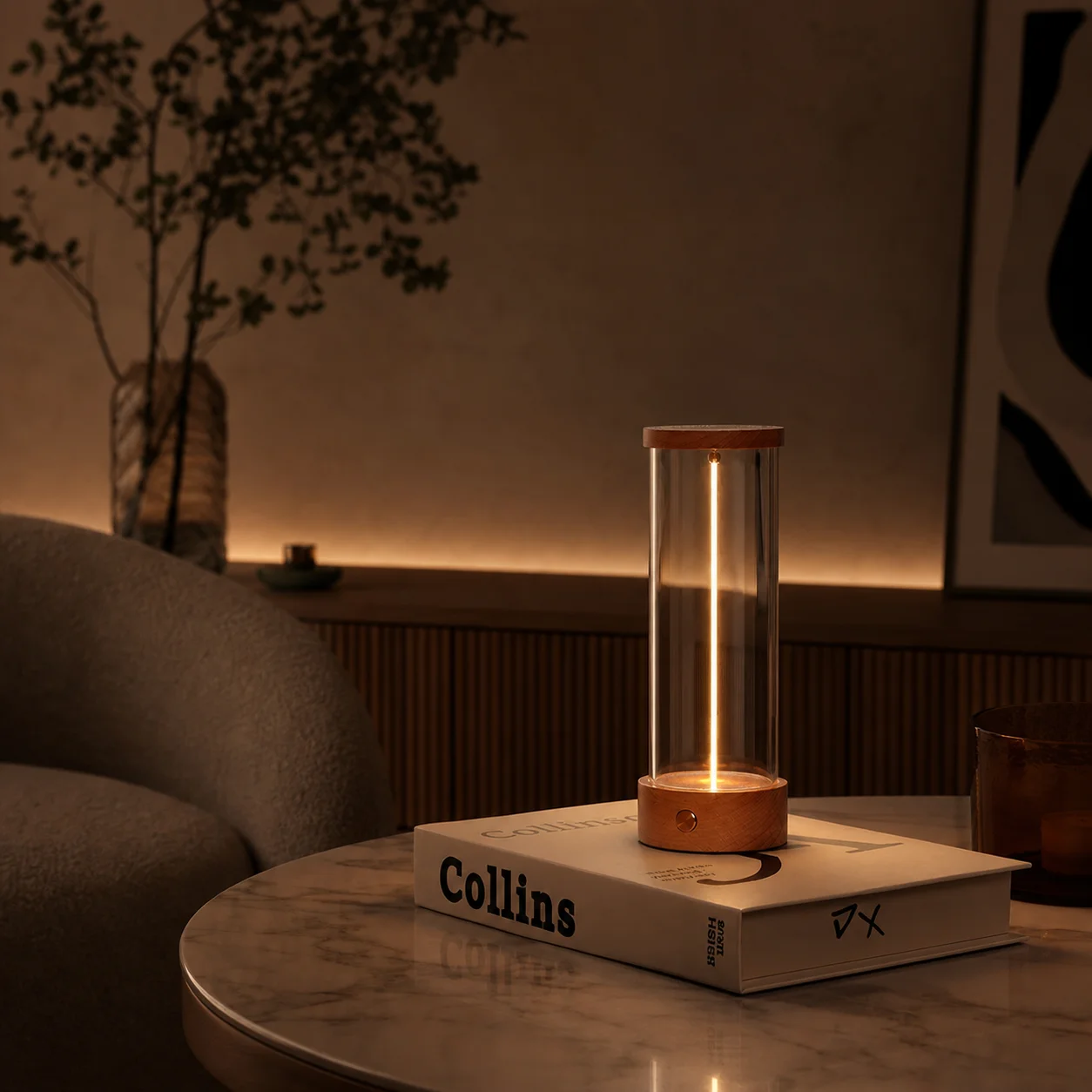 WWPPU Magnetic Suction LED Table Lamp Wood Base Quantum Sconce Cordless Rechargeable Bedroom Bedside Desktop Ambient Light