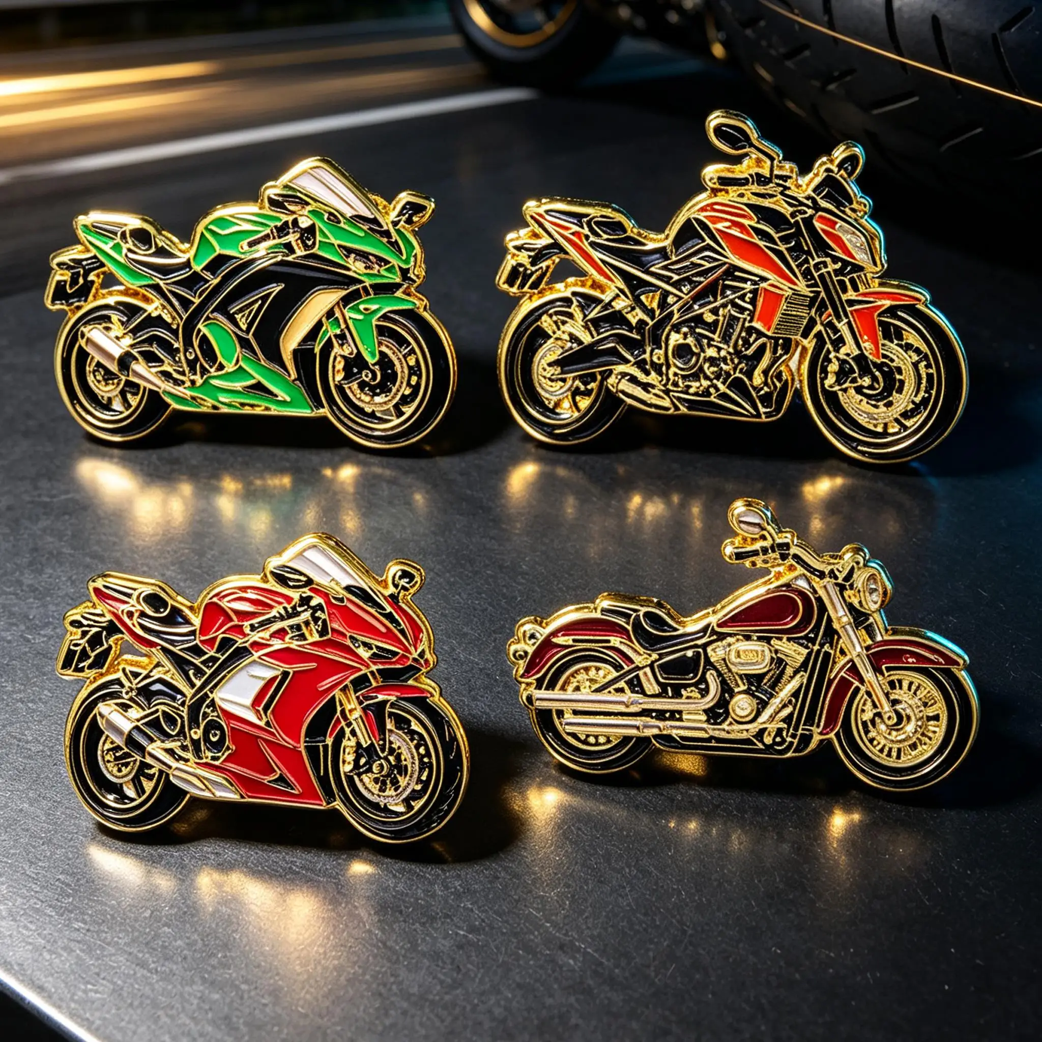 4Pcs Cool Motorcycle Enamel Pins Set Sport Bike Metal Lapel Brooches Badge for Backpack Clothes Biker Jewelry Gift