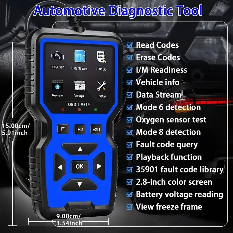 V519 BLAU Auto-Diagnosegerät Kfz-OBD2-Scanner für Motordiagnose mit Farbbildschirm 2026 – Detail 5