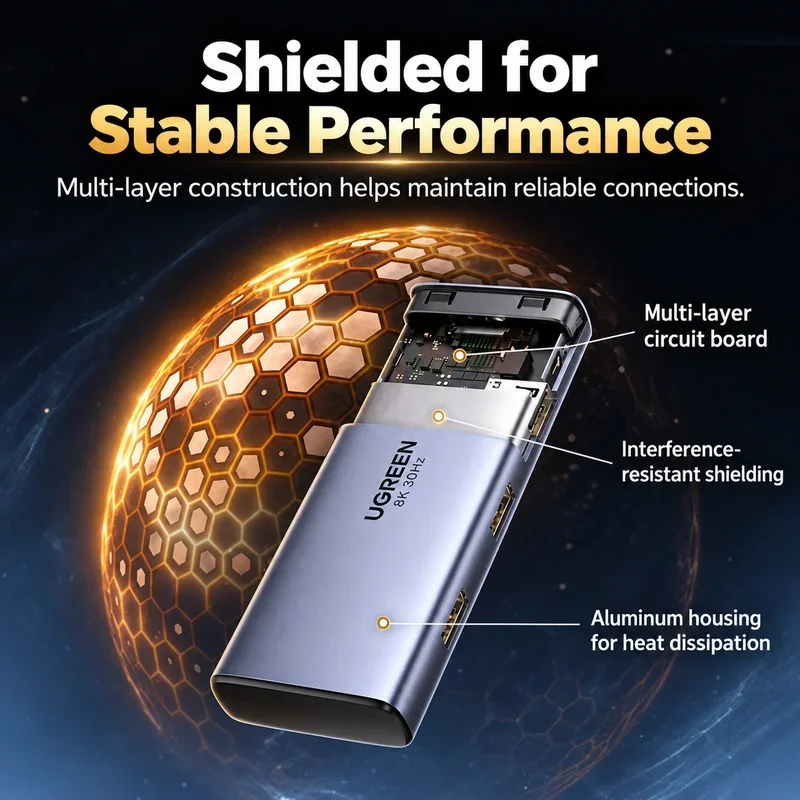 UGREEN CM498 15769 6-in-1 USB-C Hub, Dual HDMI (8K 30Hz HDMI 2, 4K 60Hz HDMI 1), 3 USB 3.0, 100W PD Input