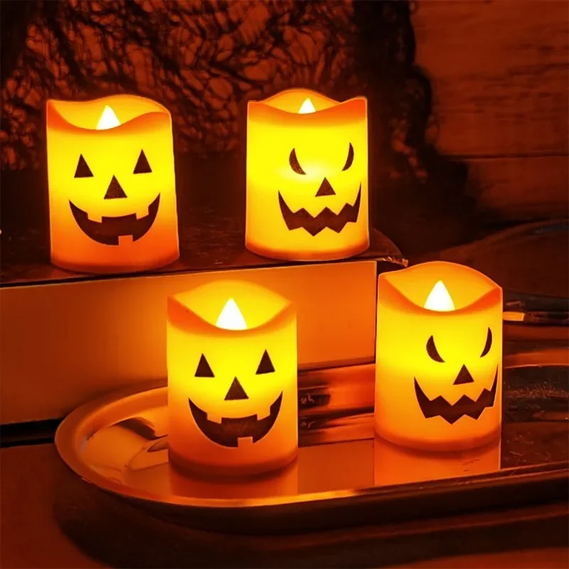 Imagem -04 - Halloween Pumpkin Led Vela Eletrônica Alimentado por Bateria Velas sem Chama Home Decor Lamp Ornamentos de Festa Adereços 12 Pcs 1pc