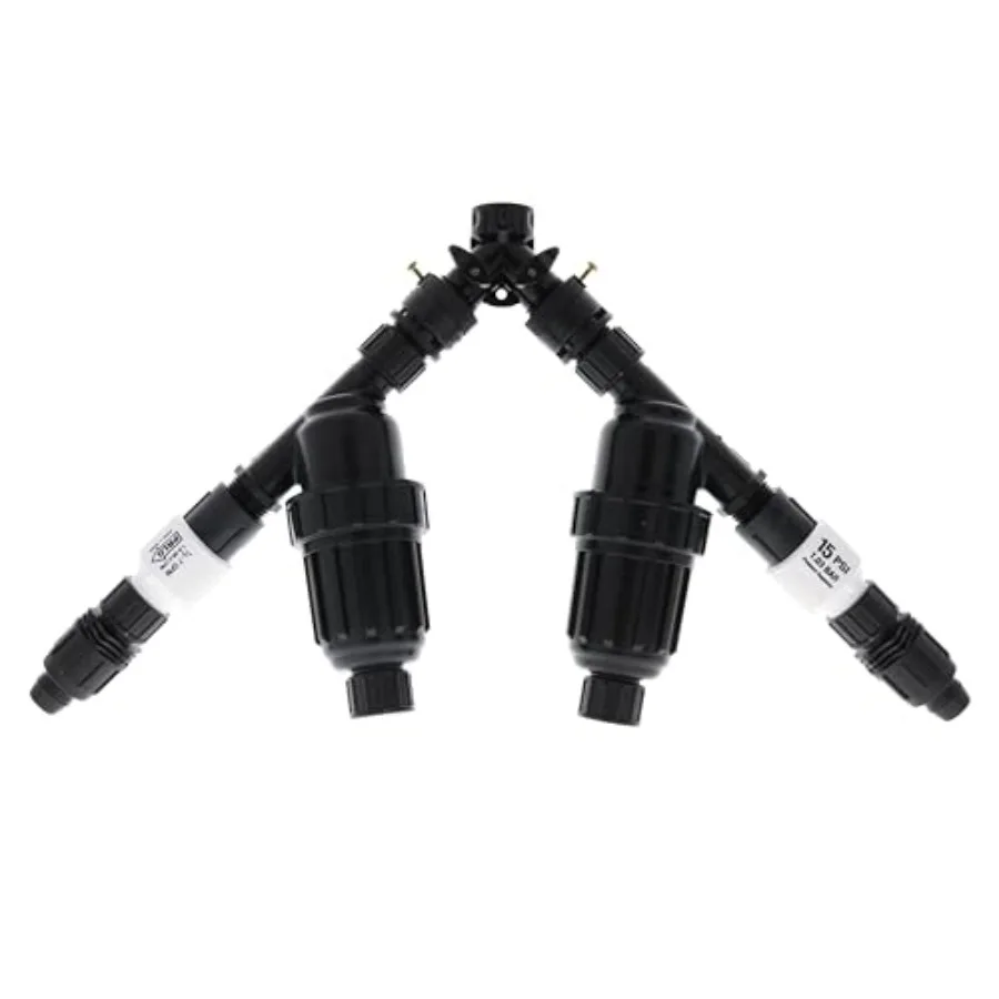 

Drip irrigation kit for mainline use poly material black color 3/4 head assembly with 15 PSI pressure and 2-zone compatibility