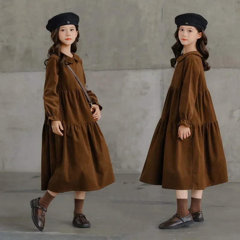 

New Corduroy Dress Teen Girl Autumn Winter Clothes Midi Flare Girl Dresses Children Girls Clothes Vestidos 6 To 16 Years