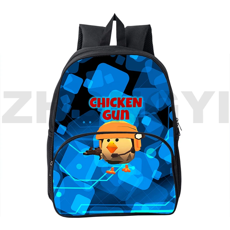 Fashion Canvas Chicken Gun 3D Backpack Women Mens Bookbag 12/16 Inch Kawaii School Bags for Girls Boy Top Quality Sport Rucksack