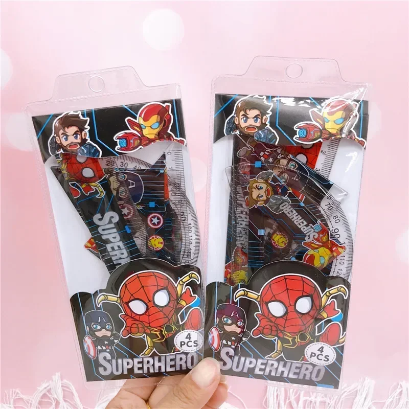 4pcs/set Disney Marvel Spider Man Straight Triangle Ruler Protractor Drafting Drawing School Office Supplies Student Stationery