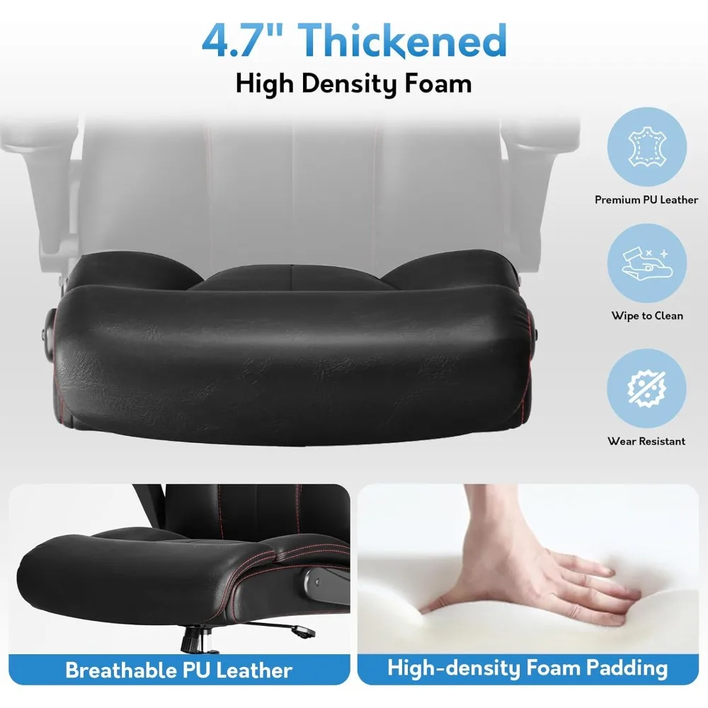 كرسي مكتب كبير وطويل 400 رطل، كرسي مكتب تنفيذي عالي الظهر بأذرع قابلة للطي، مكتب كمبيوتر مكتبي منزلي من الجلد قابل للتنفس ch