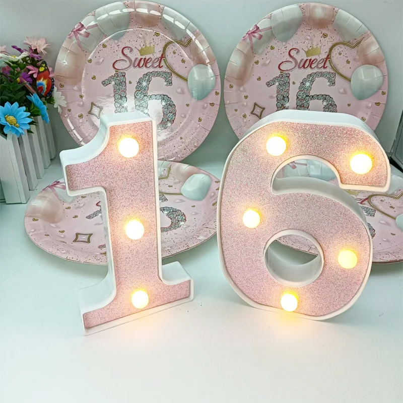 

2Pcs Pink 16 18 LED Small String Night Light Girl's Happy Birthday Anniversary Party Adult Gift Diy Decor Gift Supplies