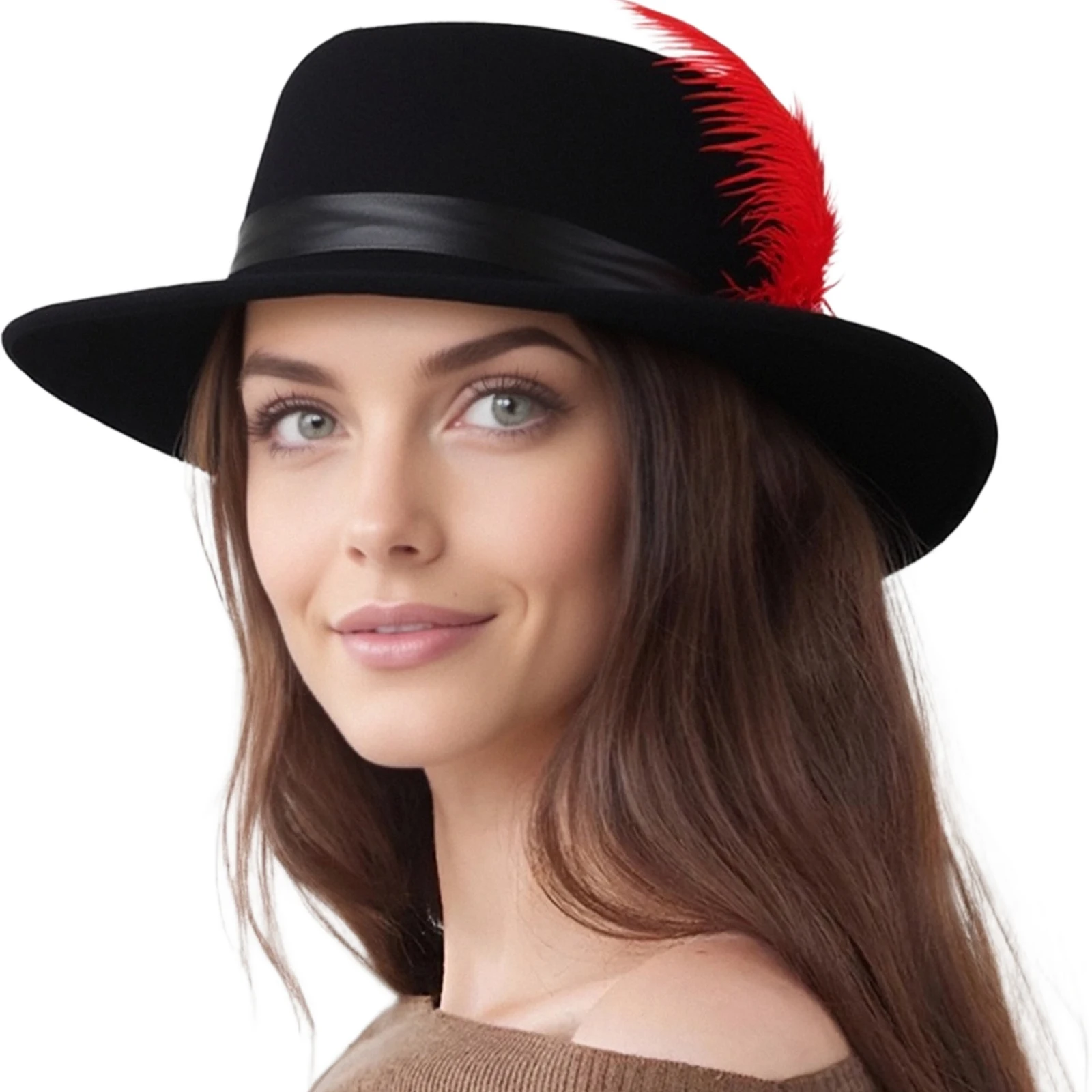 

Retro Feather Top Hats Wide Brim Party Church Fedora Hats Gentleman Classic British Jazz Hat for Men Women Panama Cotton Caps