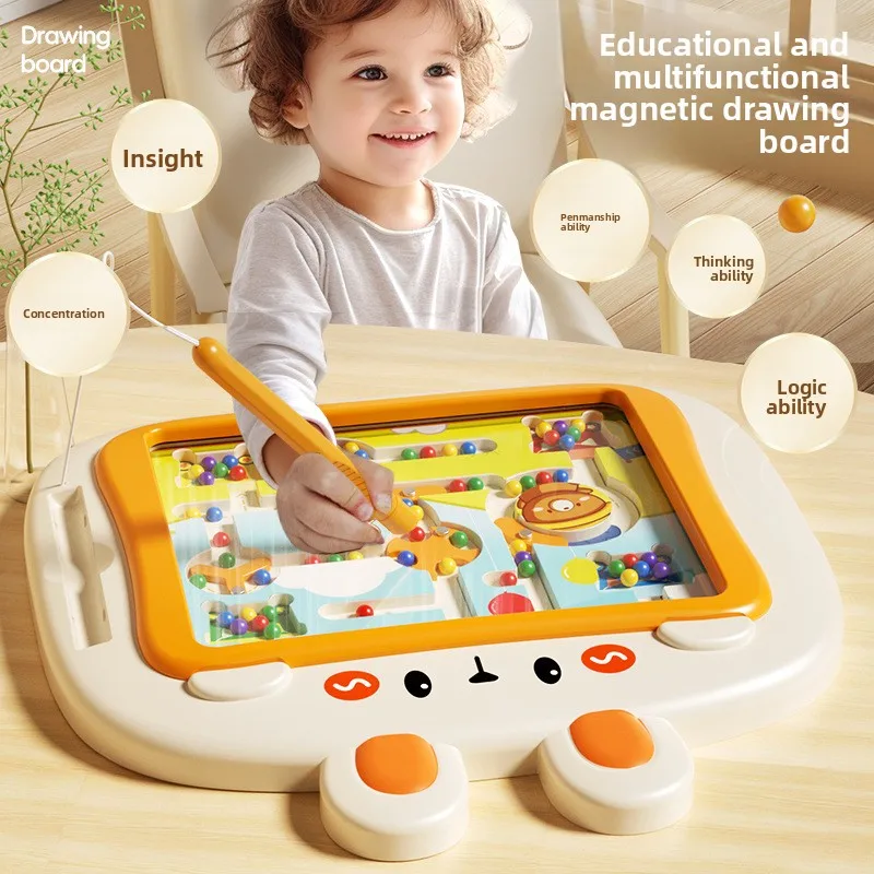 لوحة رسم مغناطيسية للأطفال، لعبة التحكم في القلم المغناطيسي التعليمية، المتاهة المغناطيسية مع الخرز المتداول ومتعة الفرز #1