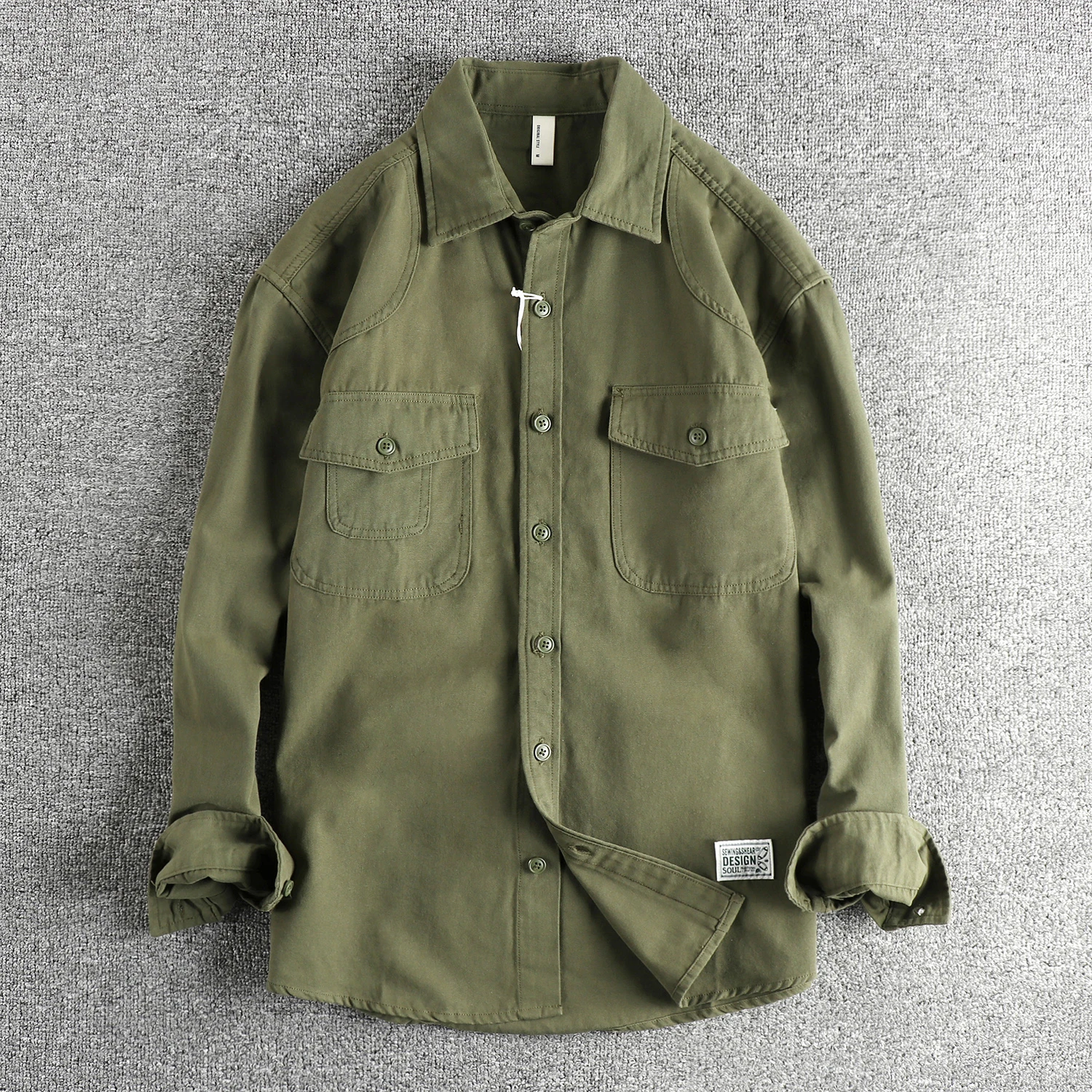 

100% cotton spring American vintage woven cargo shirt men's trend loose youth long-sleeved shirt coat