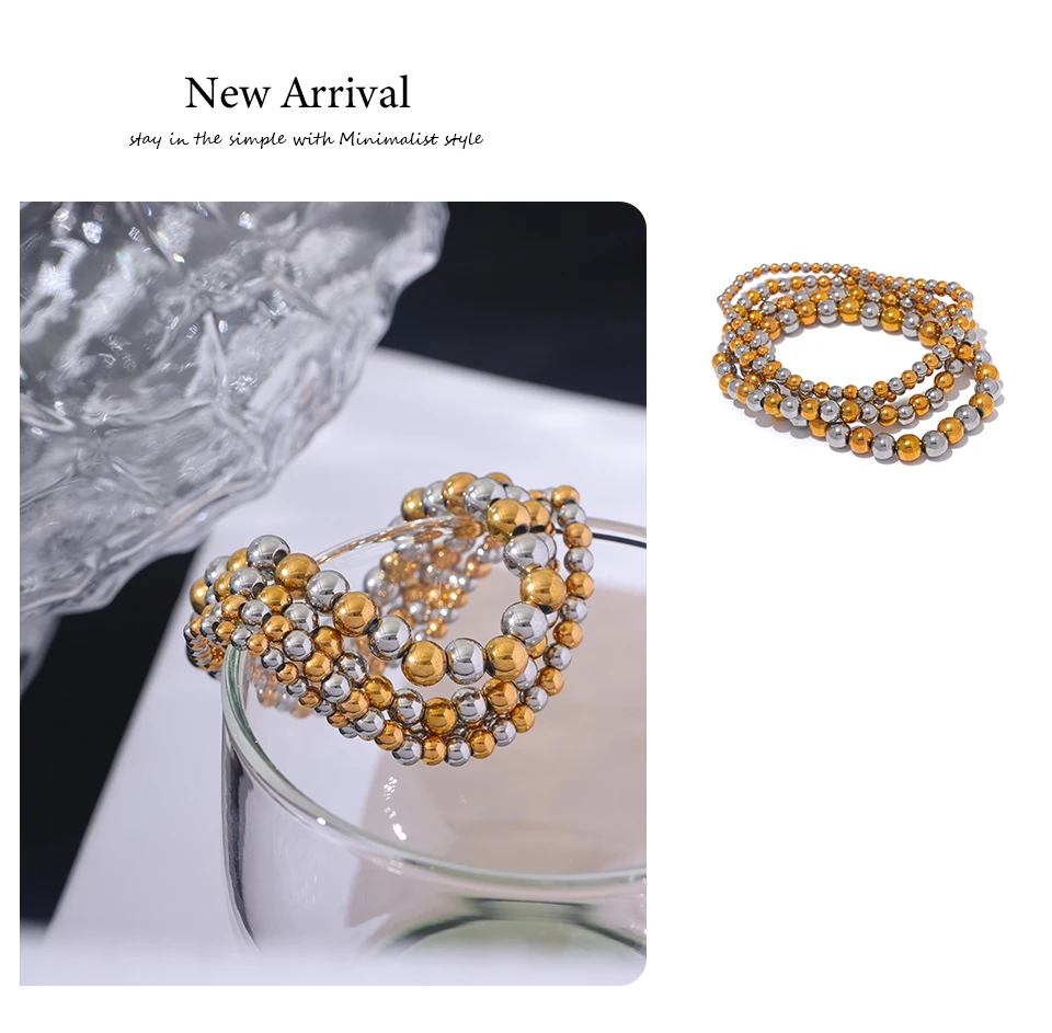 Yhpup 3/4/5/6 MM Edelstahl Perlen Täglich Handgemachte Elastische Armband Armreif Wasserdicht Handgelenk Großhandel Gold Farbe schmuck Männer – Detail 9
