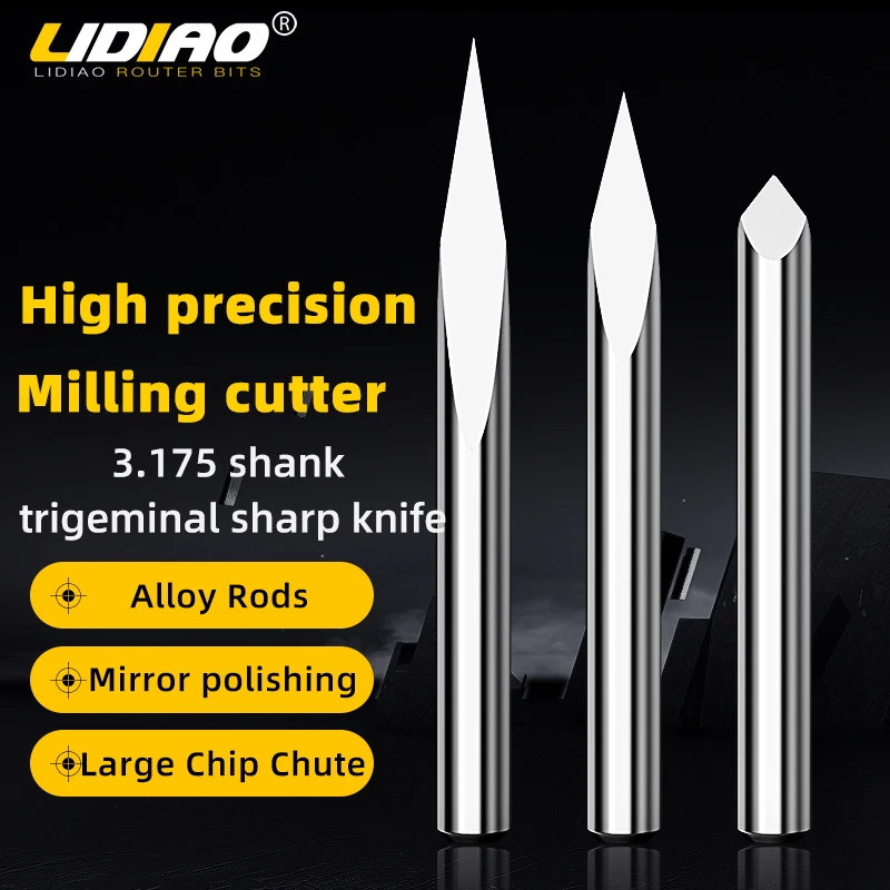 LIDIAO 3.175mm Shank Engraving Router Bit Carving Acrylic PVC MDF Jade Metal Material Tungsten Steel CNC Milling Cutter