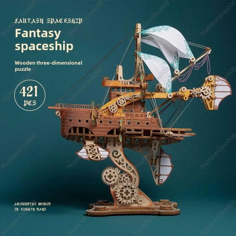 Different Grid Fantasy Spaceship Wooden 3D Adult Three-dimensional Puzzle DIY Hand-assembled Difficult Toy Boy Gift