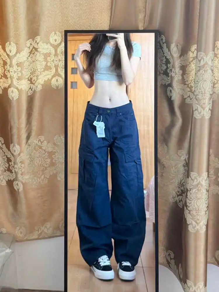 

Women's American Retro Boyfriend Baggy Cargo Jean Denim Pants Y2K Cowboy Japanese Korean High Street Harajuku Tide 2000s Chic