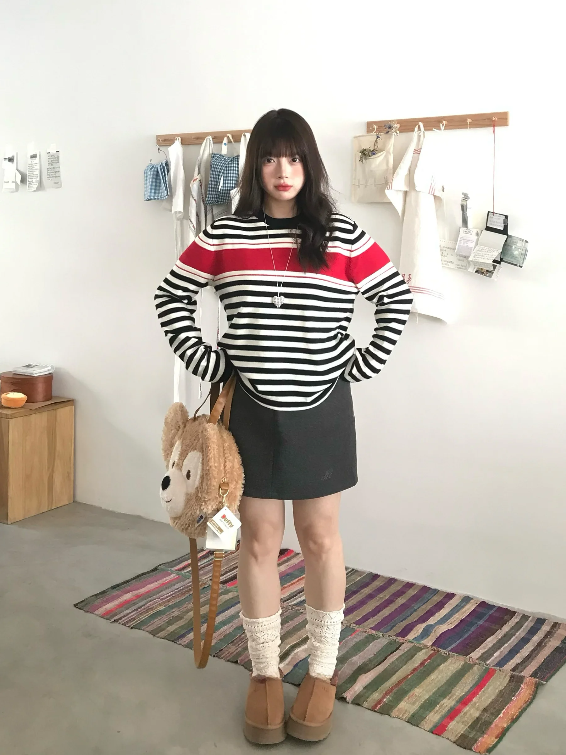 

Классический полосатый свитер Ulovely 'Mumei Ranie' с круглым вырезом для полных женщин, вязаный зимний модный топ больших размеров с цветовыми блоками