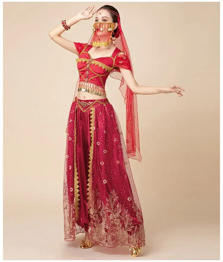 Aladdin Jasmin Prinzessin Bauchtanz Praxis Kostüm Party Fancy Outfit Performance Stil Anzug für Frauen Halloween Kostüm