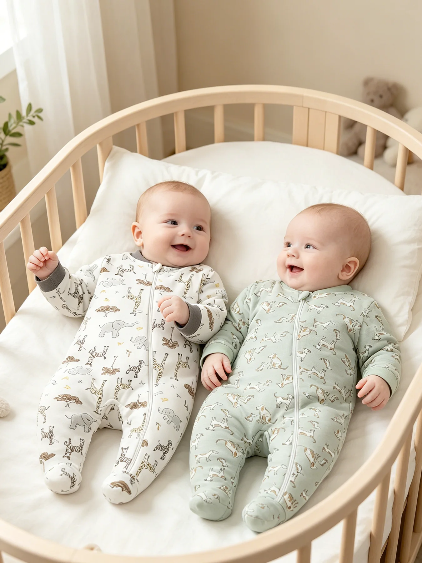 TtkaaBaby 100% Baumwolle Tier-Print Langarm-Baby-Strampler-Set mit Füßen – Neugeborenen- und Erstgeburtstagsgeschenk – Detail 5