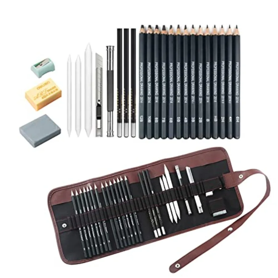 Drawing Pencils, 24pcs Art kit with Graphite Pencils Sketching Pencil Set Include 12B 10B 8B 7B 6B 5B 4B 3B 2B B HB 2H 4H 6H, C
