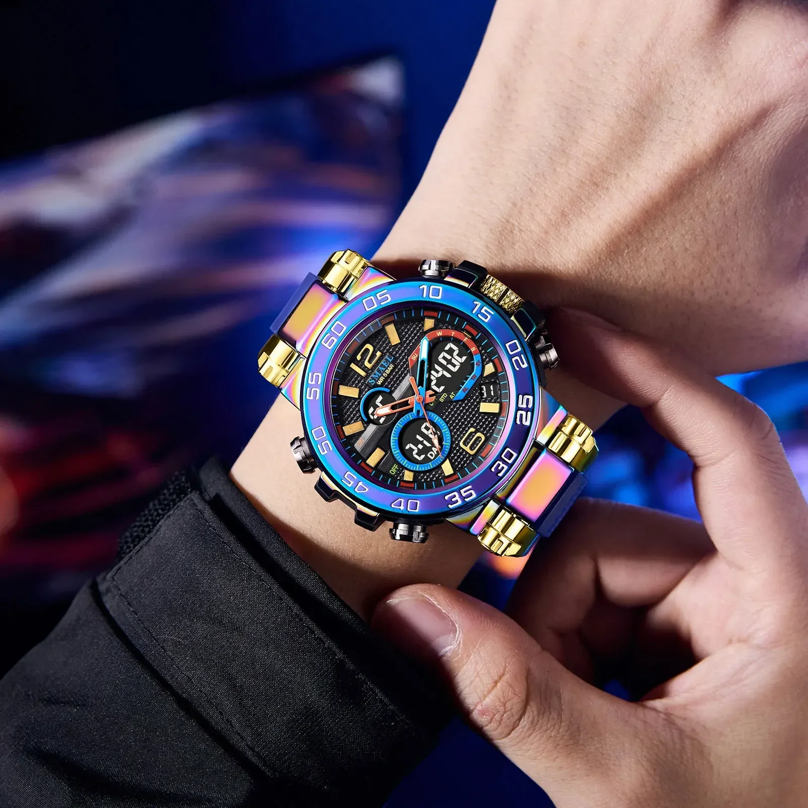 SMAEL 8106 시계, 50M 방수, 듀얼 타임 알람 시계, 스포츠 시계, 디지털 LED 브랜드