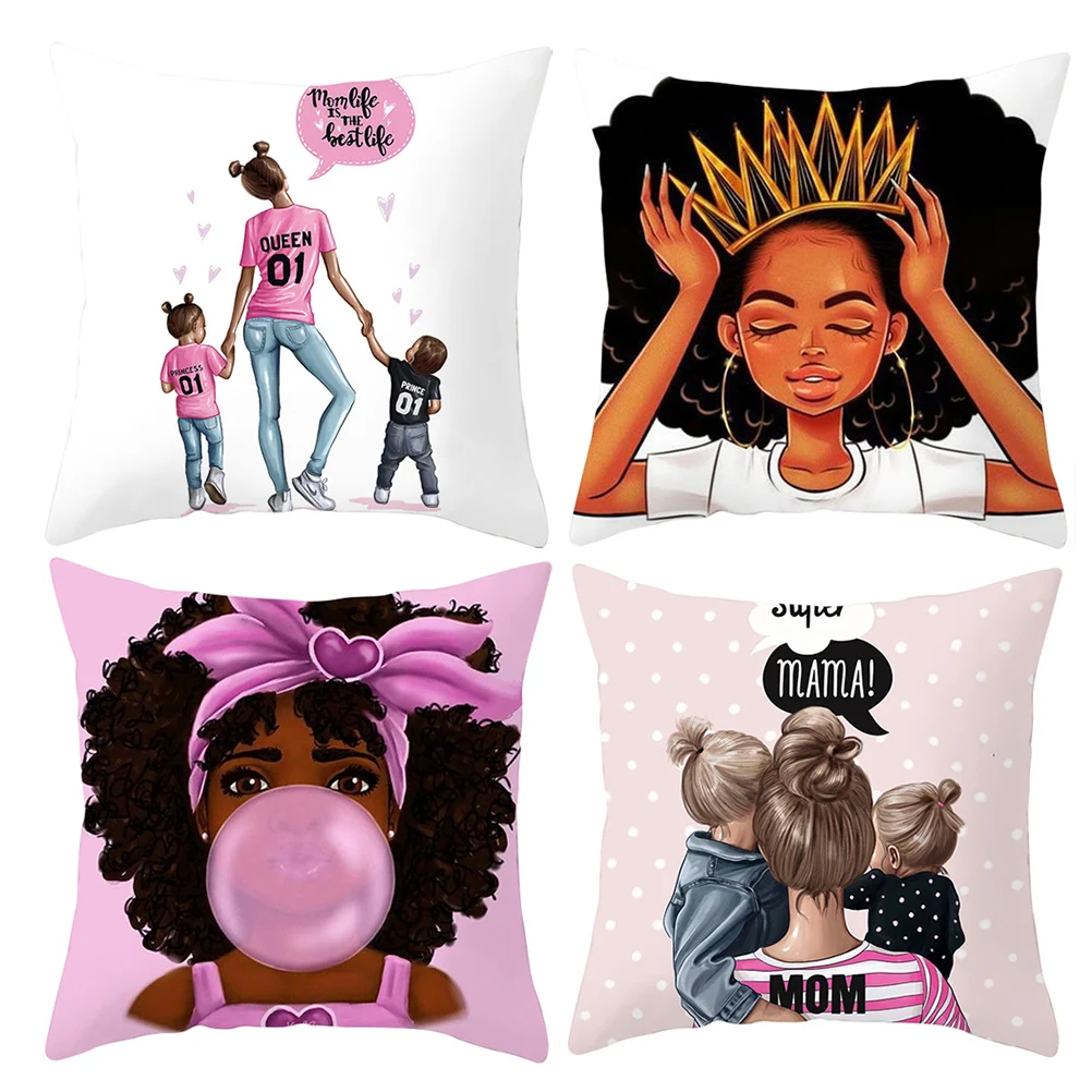 

Fashion Cute Cartoon Super Mama Cushion Cover 45x45cm Decorative Mom and Baby Pillow Case for Sofa Home Super Mom Pillowcase