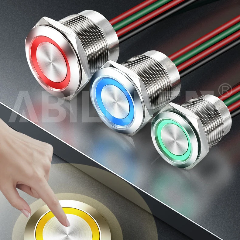 방수 터치 푸시 단추 스위치, 무단 조광 및 세그먼트 조광 LED 링 라이트, 평면 오목 헤드 터치 스위치, 19mm 2A IP68