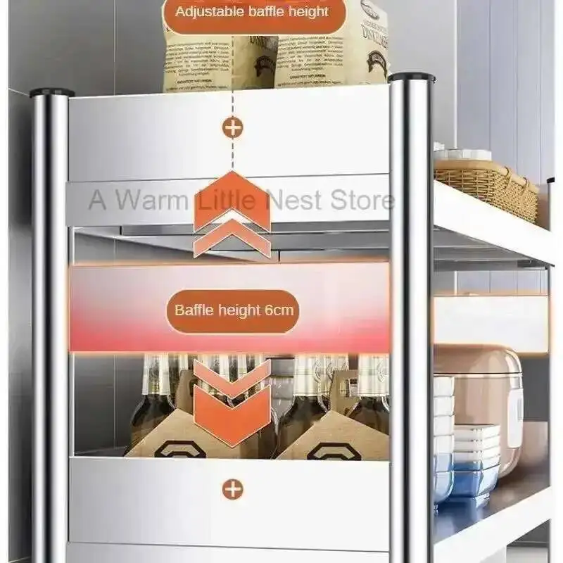 

Stainless Steel Kitchen Cabinets with Fence Floor Multi-layer Storage Cabinet Microwave Storage Rack Household Kitchen Furniture