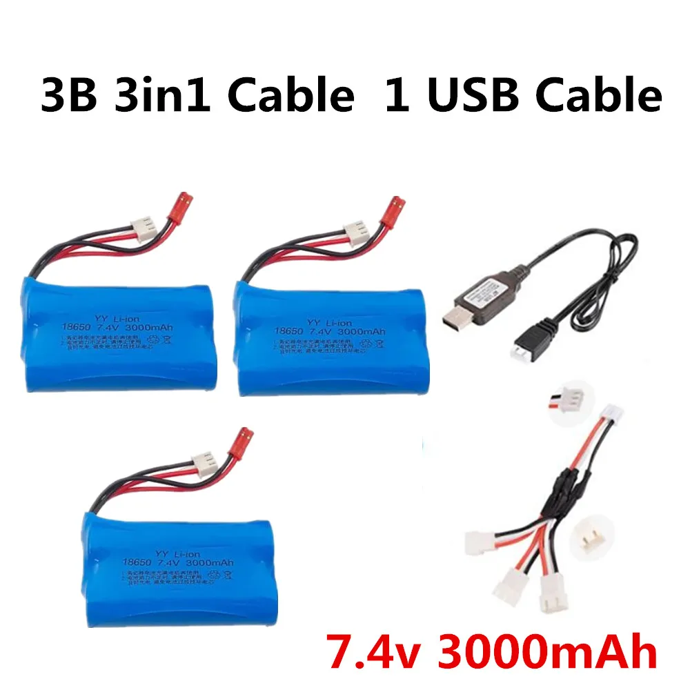 JST Plug 7.4V 3000mAh 2S 18650 batteria Lipo per WLtoys WL917 RC Boat