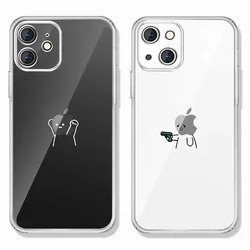 Simple Matchstick Men Couple Phone Cases For iPhone 17 16 15 13 14 12 11 Pro Max Mini SE2 7 8 Plus Paired Covers Shell Fundas