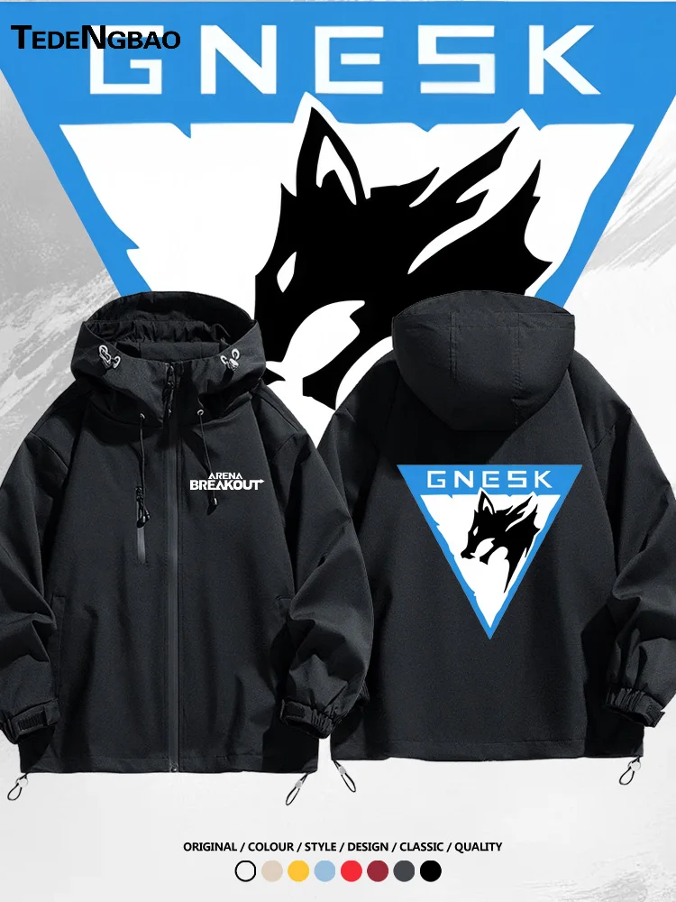 

Мужская верхняя одежда Jaet, украшенная молнией, свободный крой из полиэстера, весна-осень, белый волк, каньи, золотой логотип, ветрозащитный длинный S...