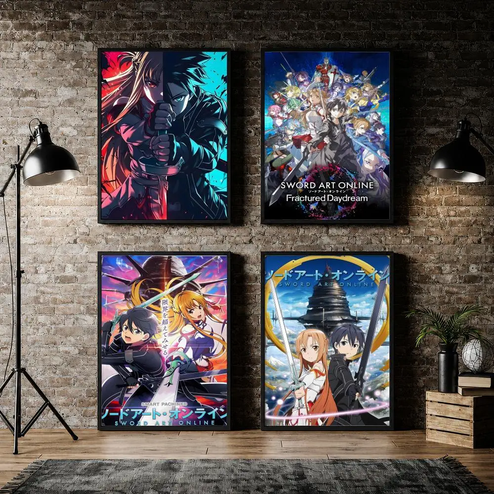 Anime Sword Art Online Kirito Asuna Poster Pvc HD Peel and Stick Modern poster Home Office Living Room Dining Room Wall Decor