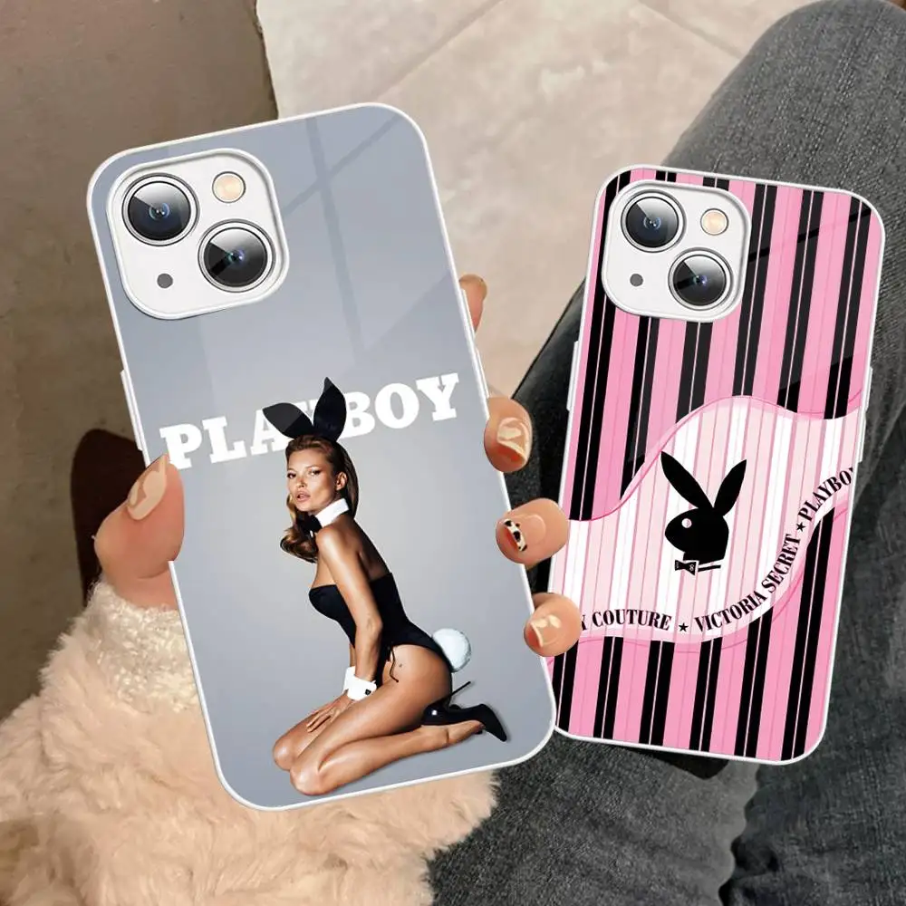 

Cartoon Rabbit Printing Play-boy For IPhone 14 13 12 Mini 11 Pro XS Max X XR 14 Plus Tempered Glass Cover
