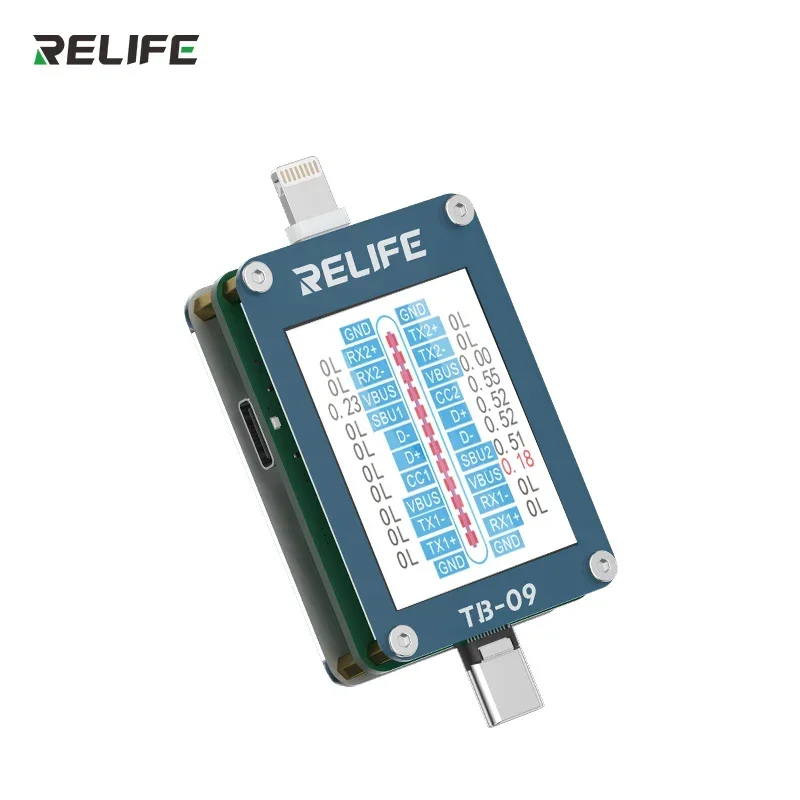 RELIFE TB-09 Ladeanschluss-Tester, Endstecker-Dock, unterstützt Lightning- und Typ-C-Schnittstellengeräte für iPhone, Huawei, Samsung XM