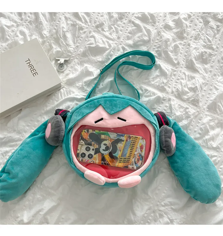 Anime Hatsune Miku Tasche Q Version Kawaii Figur Plüsch Tasche Modell Puppe Plüsch Stofftier Schulter Tasche Transparent Rucksack Geschenke – Detail 11