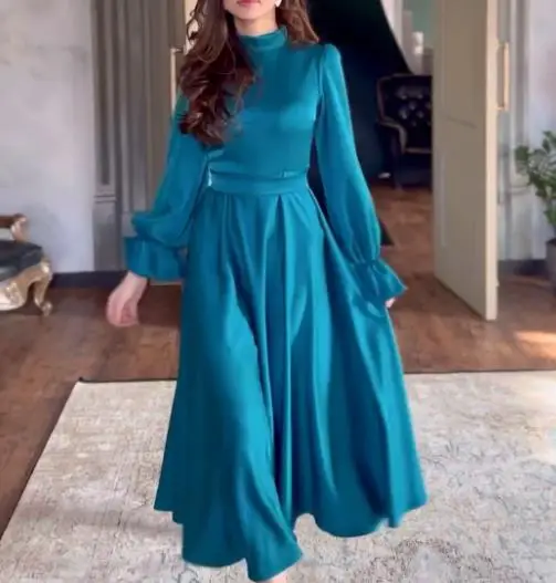 

2025 Autumn High Waist Women's Clothing Elegant Lotus Leaf Side Sleeve Long Dress