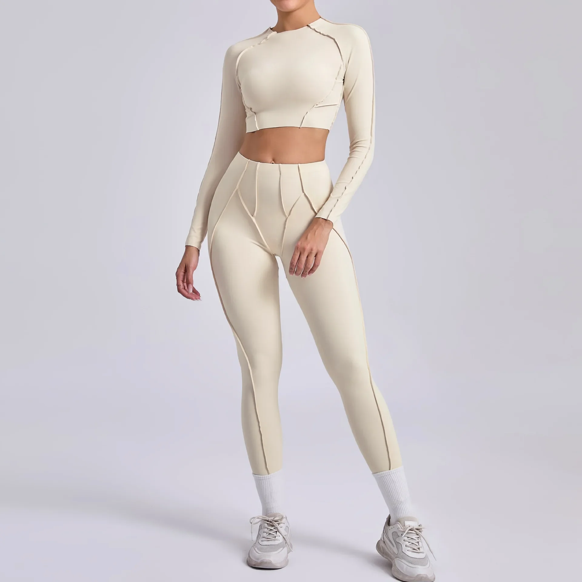 Seamless Yoga Sets Sports Fitness Hip-lifting High Waist Skinny Long-sleeved Suit Running Workout Gym Leggings Sets for Women - Image 6