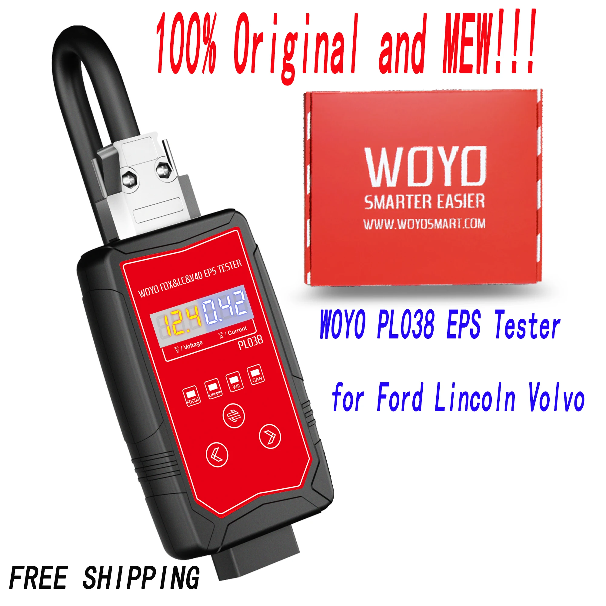 WOYO PL038 EPS Tester for Ford Lincoln Volvo V40 Steering Wheel Motor Tester Simulate Torque Sensor Activate CAN Flash Firmware