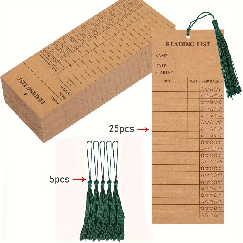 25 علامة مرجعية للقراءة و5 زخارف شرابة، بطاقة مكتبة شخصية من جلد البقر لعشاق القراءة والطلاب والمعلمين #1