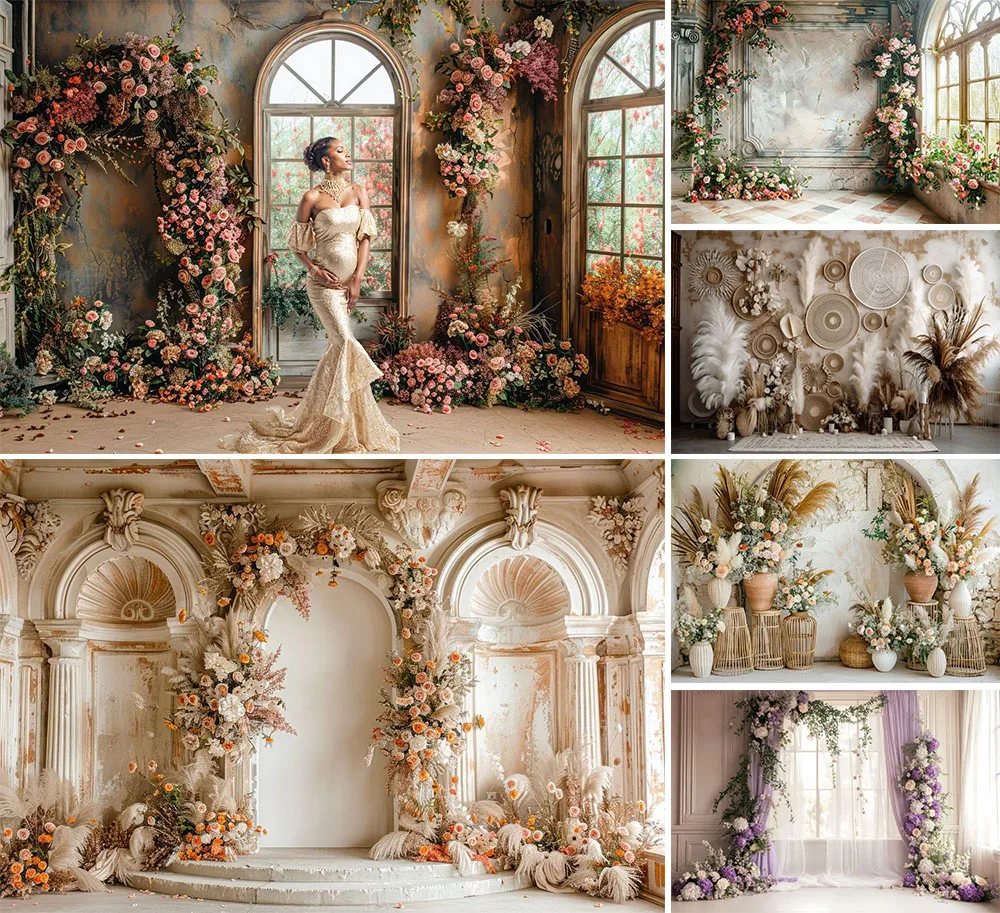 

Бохо пампасы цветочный фон для фотосъемки арка стены декор окна день рождения свадьба портретный декор для беременных фон для студии