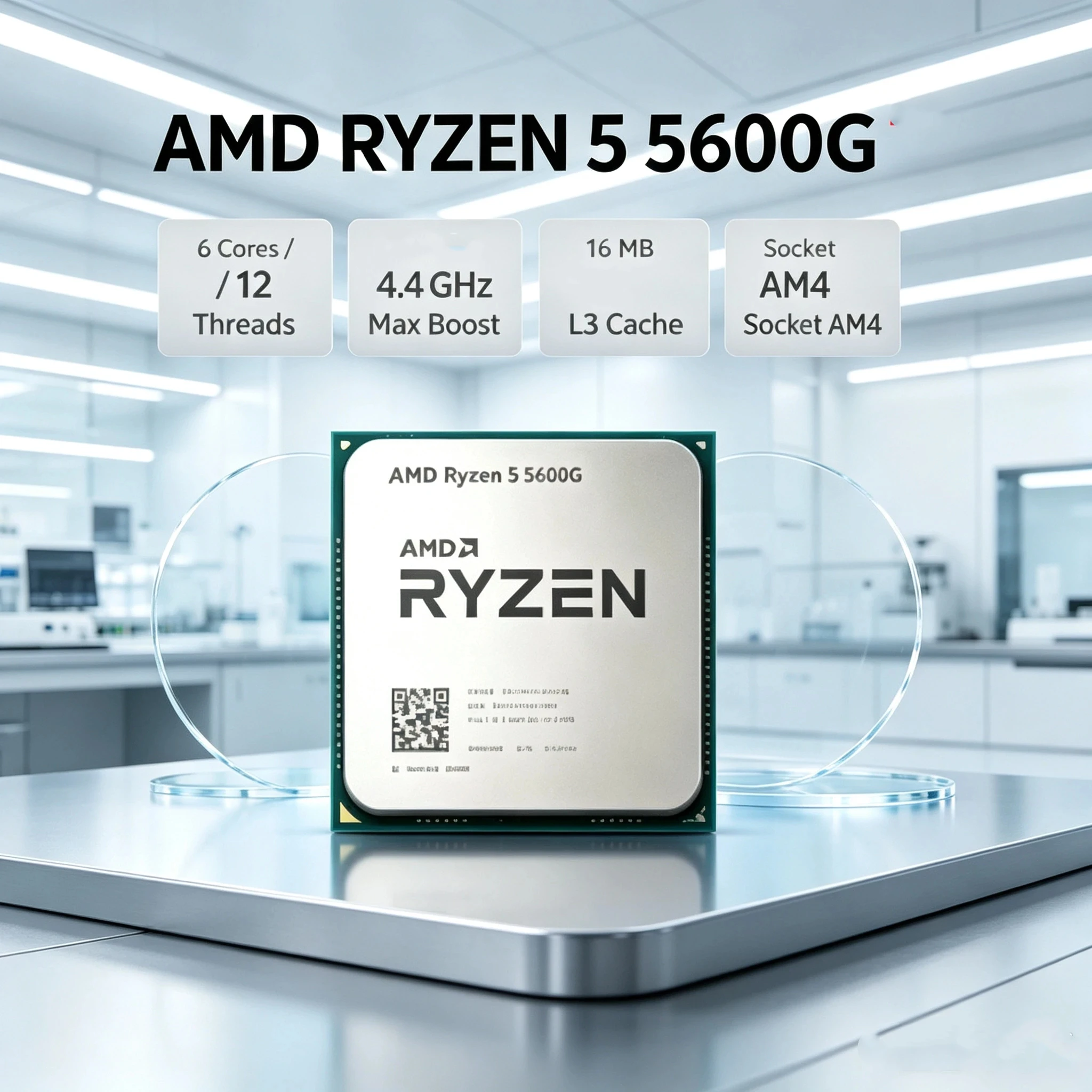 Ryzen 5 5600G AMD R5 5600G 4.4GHz Boost 6-Core 12-Thread 65W AM4 PC Processor Built-in Radeon Graphics No Cooler