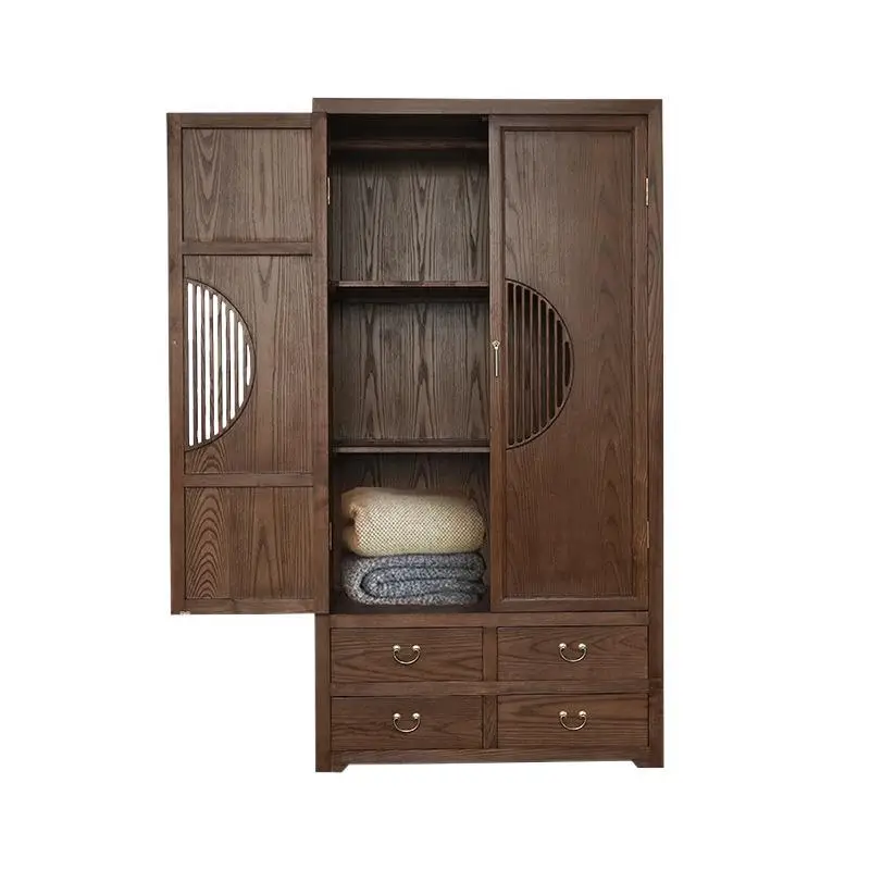 

New Chinese style, wardrobe, solid wood, household, bedroom, wardrobe, small apartment