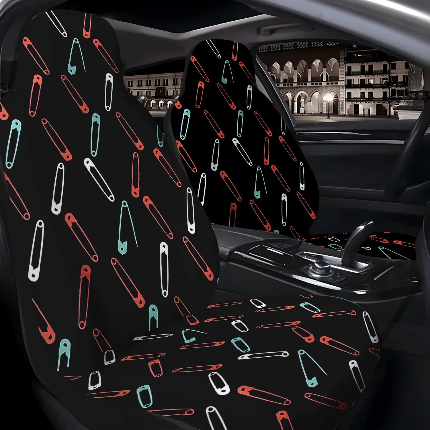 2pcs Colorful Pin Pattern Car Seat Covers, Cute Car Interior Seat Accessories Front Seat Protectors For Cars, Trucks, Vans, SUVs