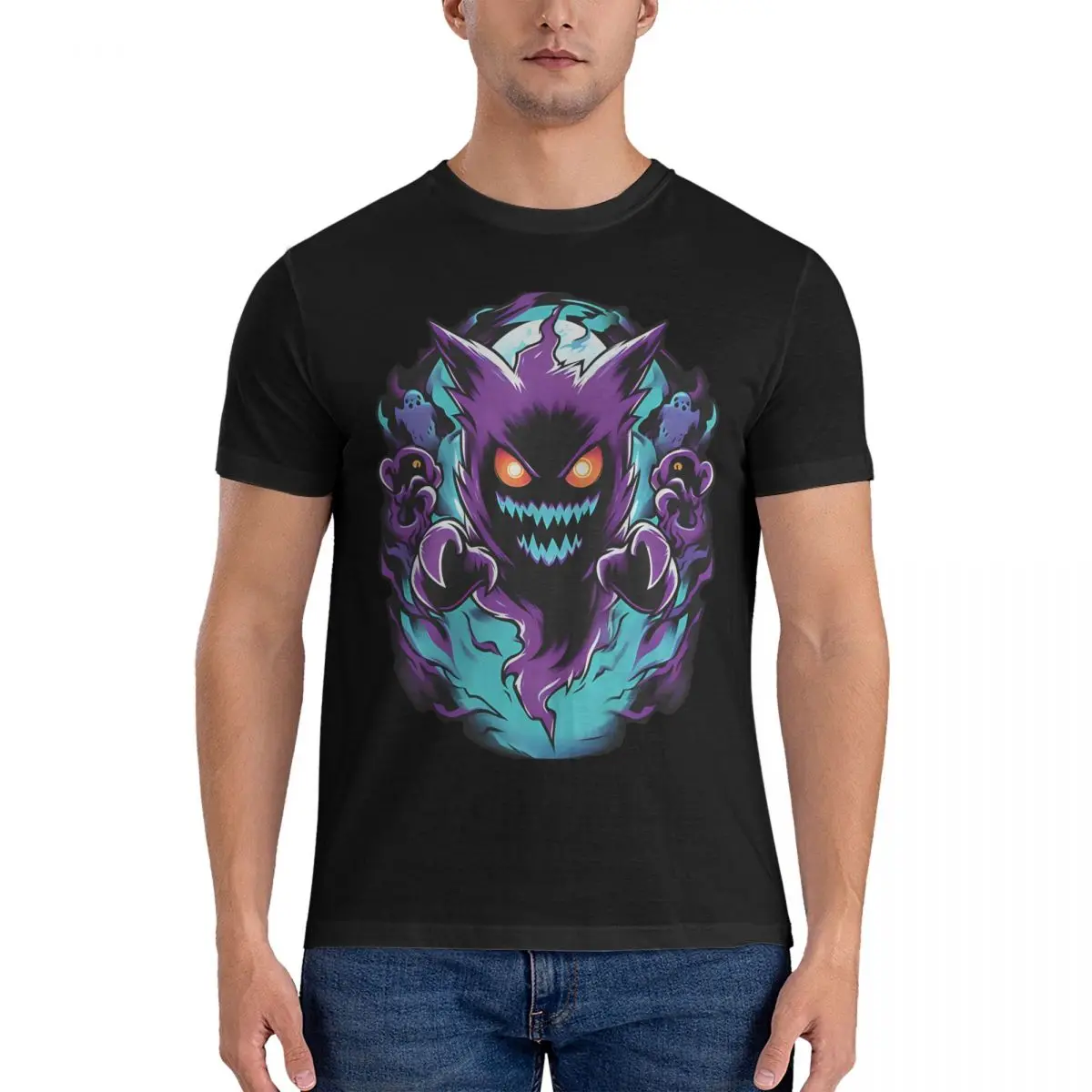 Creepy Ghost T Shirts Men's Cotton Amazing T-Shirts Crewneck Gengar Tees Short Sleeve Clothes 6XL