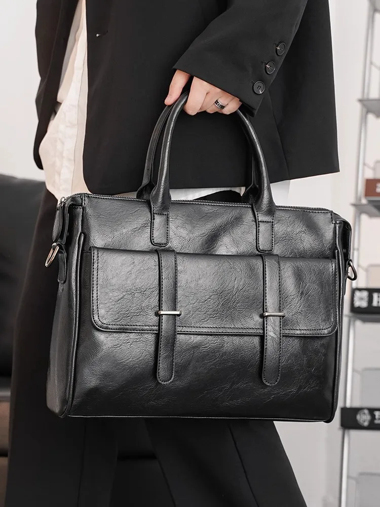 

Casual Men's Crossbody Business Bag Handbag Street Style Soft PU Leather Bag with Zipper for 14 Inch Laptop Shoulder Bag